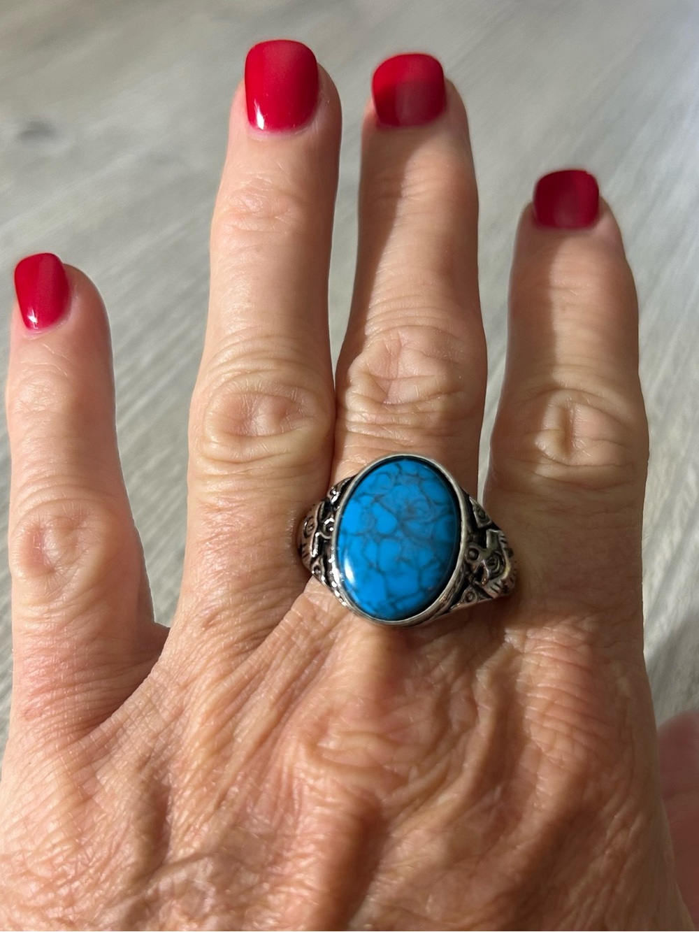 Vintage SETA Southwestern Turquoise Cabochon Ring Size 12 Tag and Original Box